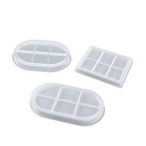 Lot de 3 moules en silicone ovales et rectangulaires à six compartiments pour plateaux en résine