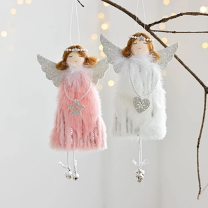 Christmas angel girl plush pendant ornament with bells for tree decoration