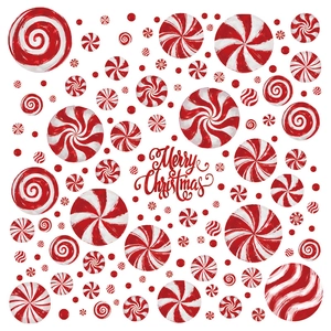 Adesivi natalizi per finestre con caramelle alla menta rosse e bianche e testo Merry Christmas