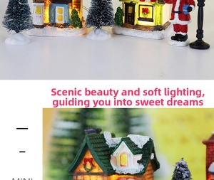 Glow-in-the-dark Christmas miniature house with snow finish and Santa Claus figurine