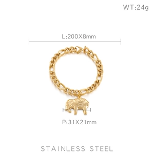 Detailed view of golden elephant bracelet with dimensions 200mm length and 31x21mm pendant