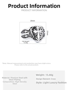 Detailed view of vintage cross ring dimensions and high-density titanium steel material