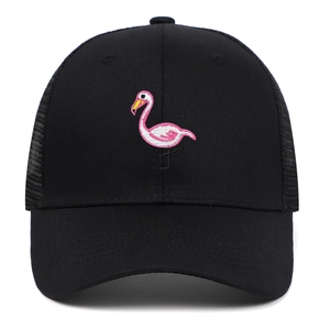 Flamingo Bestickte 6 Panel Mesh Trucker Hut Für Herren Damen Baumwolle Atmungsaktiv Verstellbar Outdoor Sonnenhut Baseballkappe Sommer