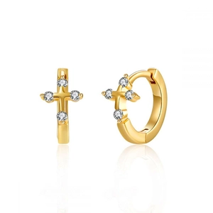 Minimalistisch 925 Sterlingsilber Ohrstecker-Stift Kupfer Kreuz Creolen Für Damen Gold Silber Galvanisiert Zirkonia Eingelegt Schmuck Geschenk