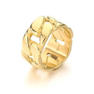 Polished gold cuban link chain ring for men made of durable stainless steel