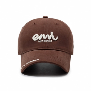 Brown brushed cotton baseball cap with white 3D letter embroidery and adjustable fit