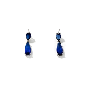 Elegant silver earrings with pear-shaped blue stones and cubic zirconia accents