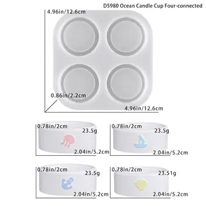 Stampo in silicone con quattro cavità rotonde e motivi a rilievo di conchiglie