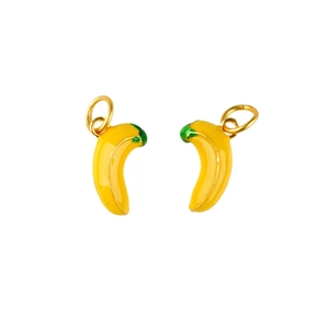 Golden banana fruit enamel pendants with vibrant yellow finish and green accents