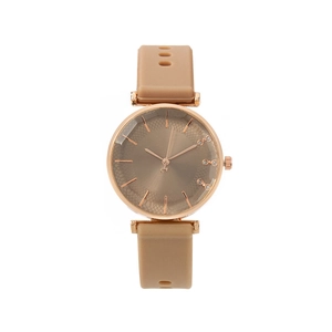 Women's quartz watch with rose gold case, pink silicone strap and honeycomb pattern dial