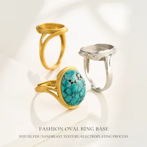 Base per Anello Ovale in Argento Sterling S925 Regolabile Fai da Te Base per Anello a Dito Aperto Galvanizzato per Gioielli