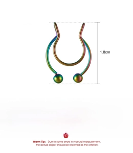 Detailed size chart of rainbow U-shaped non-pierced stainless steel nose clip with 1.8cm height
