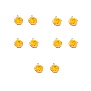 Detailed view of 10-piece miniature resin egg tart charms with metal rings for DIY jewelry