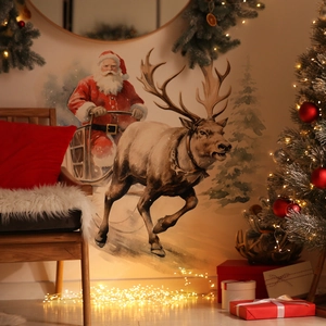 Santa Claus and reindeer Christmas wall sticker for cozy home living room decoration
