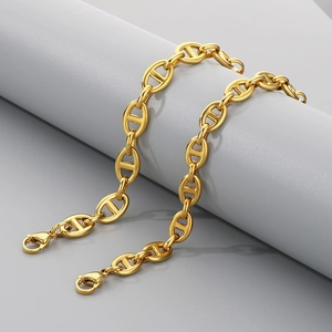 Polished gold stainless steel coffee bean link chain bracelet with lobster clasp