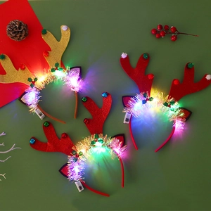 LED lighted Christmas reindeer antler headband with sequins for holiday party performance