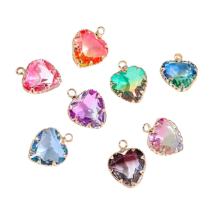 Colorful gradient heart crystal pendants in gold plated metal frames for jewelry making