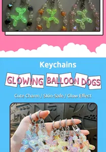 Luminous beaded balloon dog keychain and phone charm accessory for bags and phone cases