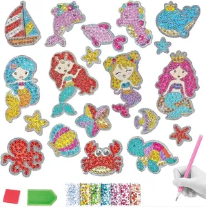 DIY 5D diamond painting sticker kit for kids with cartoon sea creatures and full tool set