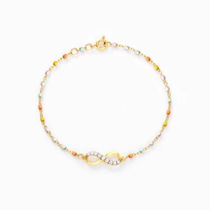 S925 silver infinity bracelet with colorful beads and white zircon accents