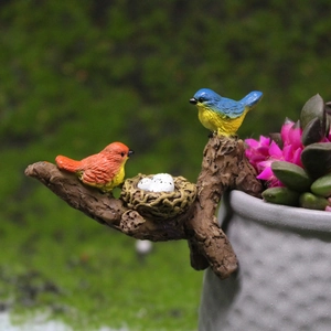 Resin Bird Flower Pot Hanger Ornament Colorful Miniature Garden Sculpture Landscape Decoration For Succulent Bonsai Patio