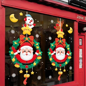 Christmas Santa Claus wreath window stickers with snowman and reindeer for glass decoration