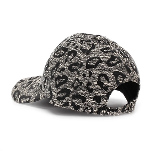 Classic baseball cap with black and white leopard print and metal adjustable buckle