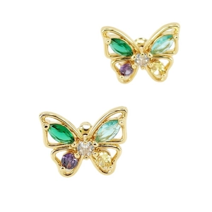 Exquisite S925 silver butterfly studs with colorful green and purple zircon stones