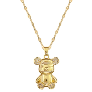 Elegant gold titanium steel bear necklace with sparkling crystal inlay for women