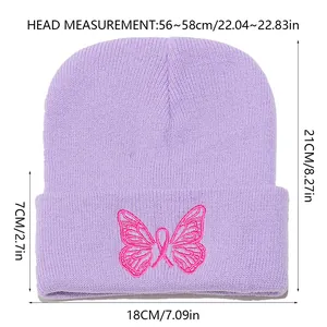 Tabella taglie dettagliata per berretto in maglia viola da donna con ricamo a farfalla