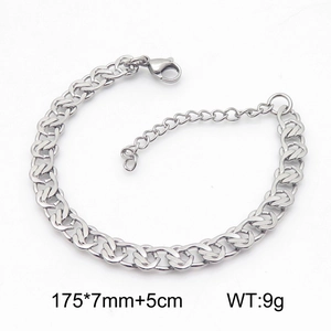 Bracelet à maillons NK argenté de 175mm avec extension de 5cm et largeur de 7mm