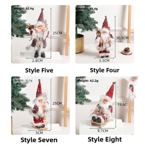 Four styles of standing Santa Claus dolls featuring red plaid outfits and gift accessories