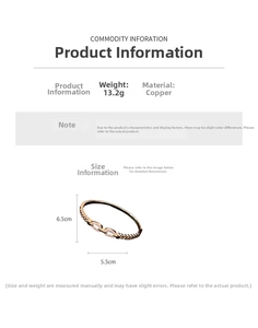 Detailed spec sheet for 18K gold plated copper bracelet with sizing and 13.2g weight info