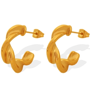 Elegant gold twisted C-shape hoop earrings with vintage French textured metallic finish