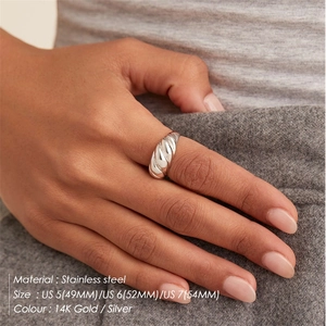 Polished stainless steel croissant ring with gold finish for women in multiple sizes