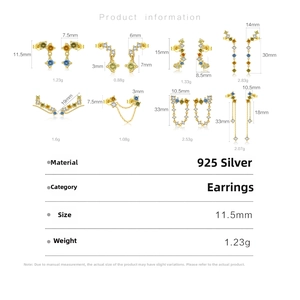 Detailed size chart and weight specifications for 925 silver earrings collection