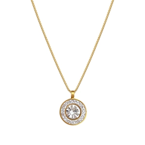 Minimalist gold titanium steel necklace with a sparkling crystal circular pendant