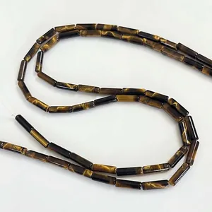 Natural yellow tiger eye cylindrical tube beads with golden silk luster for DIY jewelry
