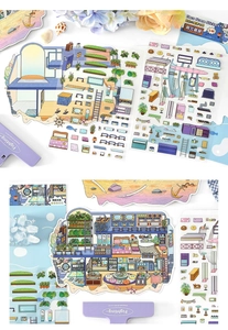 2.5D Deco Scene stickers with cave and cottage DIY miniature room decoration kit