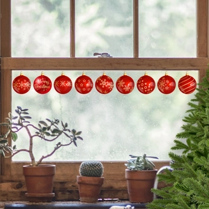 Christmas red bauble wall stickers with snowflakes and stars for window home decoration