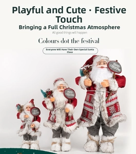 Three-piece Santa Claus doll set in red and grey with Merry Christmas sign decorations