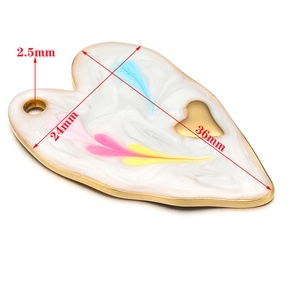 Colorful heart pendant with gold rim and 2.5mm hole for DIY jewelry making