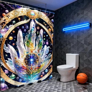 Rideau de douche imperméable avec motif de main mystique et décor de galaxie colorée