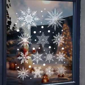 White snowflake window decals set for Christmas and winter home decoration scene
