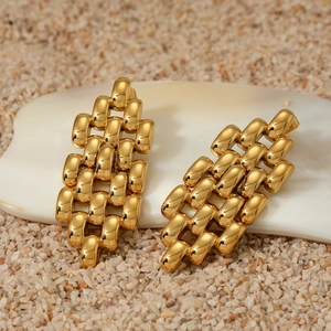 Geometric Braided Mesh Stainless Steel Drop Earrings For Women Fashion Minimalist High Polish Jewelry