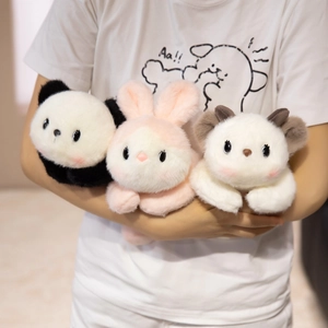 Plush panda, pink bunny and white lamb stuffed animal dolls set with soft fluffy texture