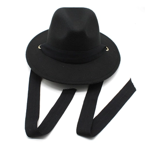 Classic black wool fedora hat with gold buckle accents and long decorative ties