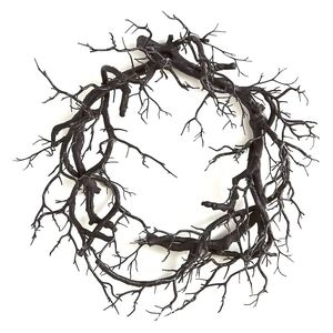 Gothic black withered branch wreath for Halloween party decoration on white background