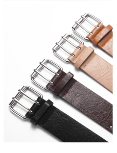 Detailed comparison of leather punk belts in black and brown with silver double-pin buckles