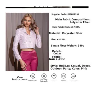 Detailed pink sequin tweed jacket showing lapel texture and slim fit design